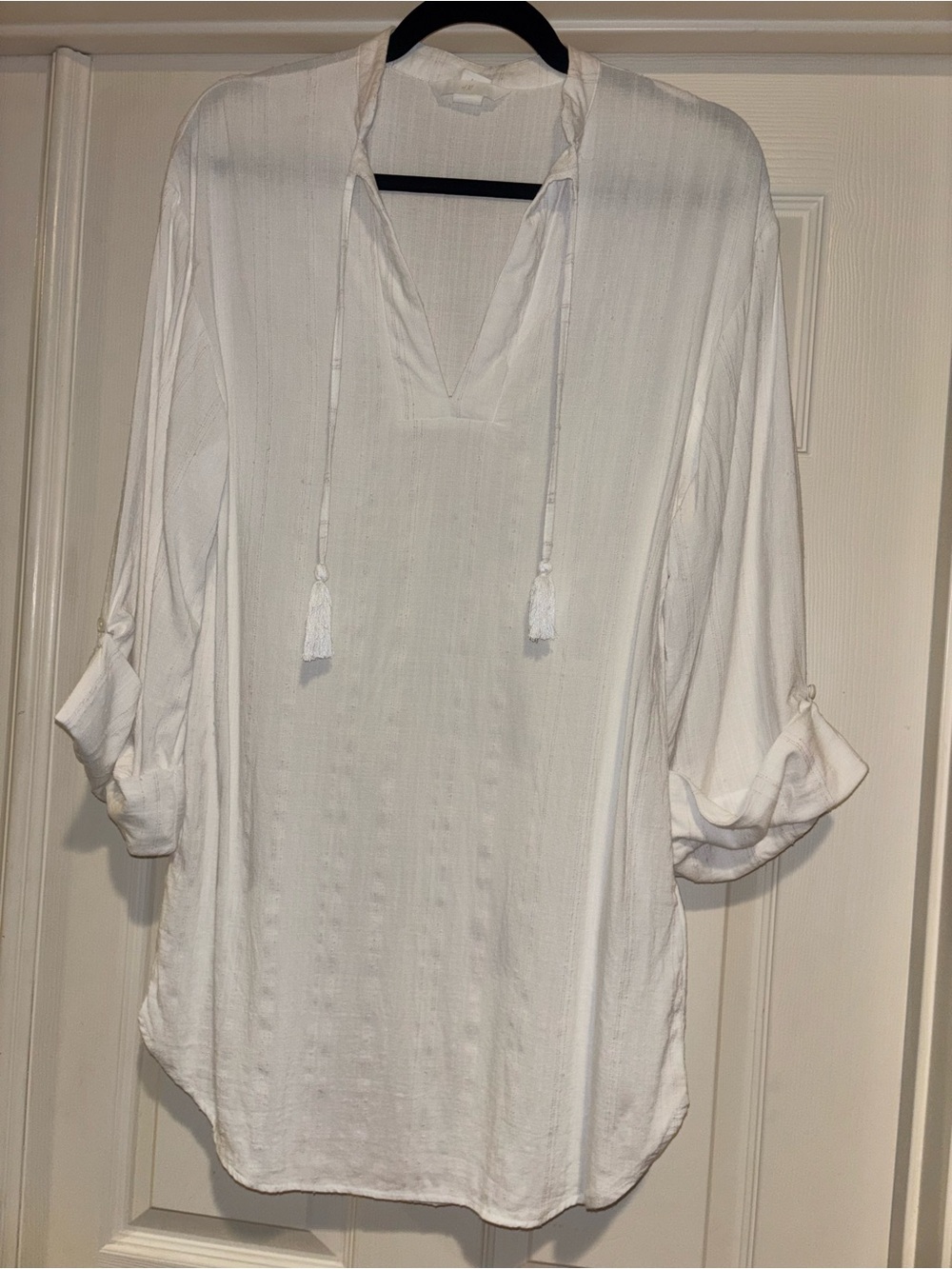 White V-Neck Tassel Tunic Blouse swim cover H&M 4